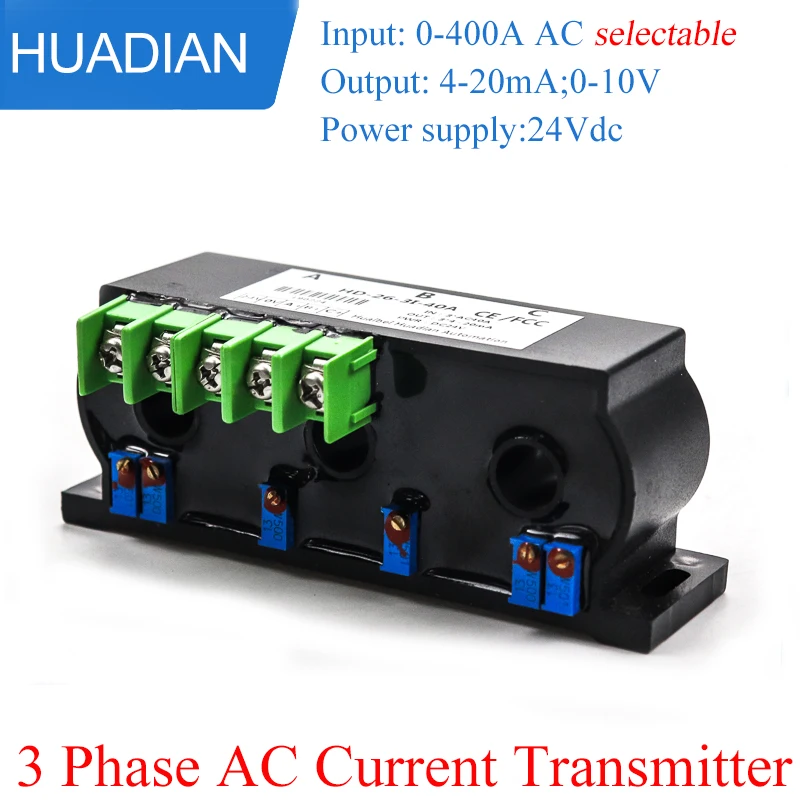 20mm 100A 200A 400A 300AC 4-20mA 0-10V 3 phase current transmitter