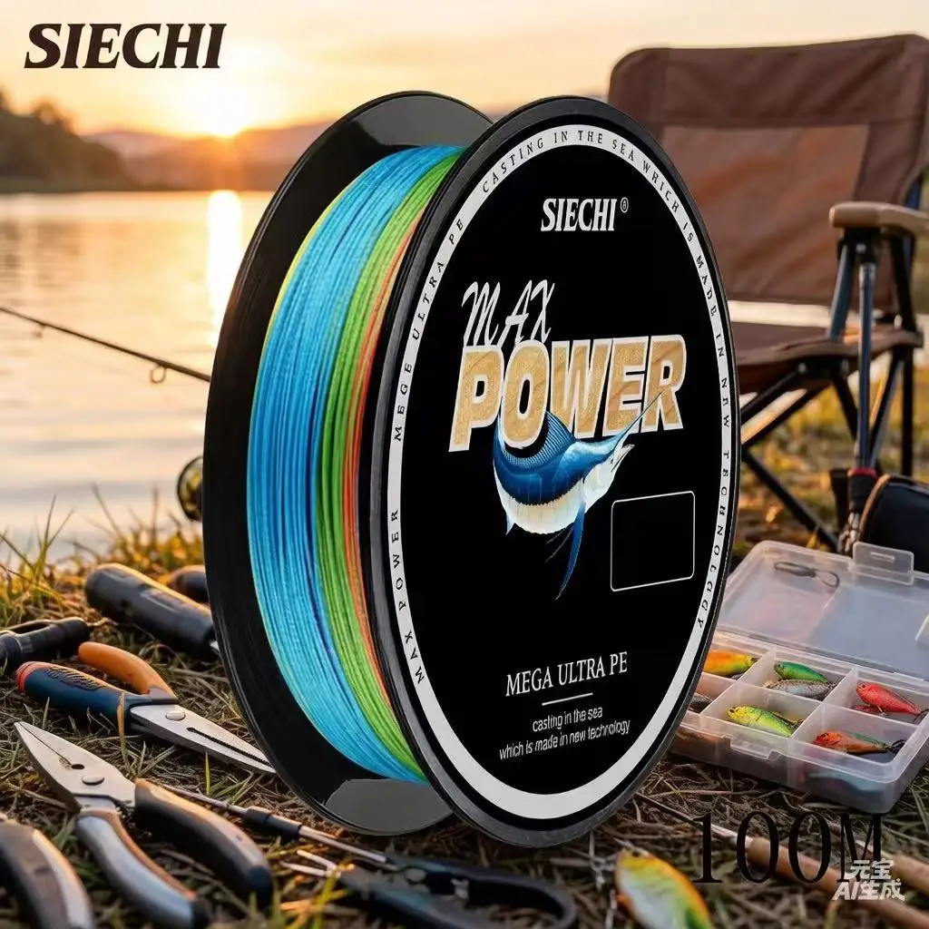 SIECHI Bunte japanische geflochtene Angelschnur, 0,12–0,37 m, Multifilament-Karpfen-Angelschnur, 8 Stränge, 100 m, 12LB-60LB