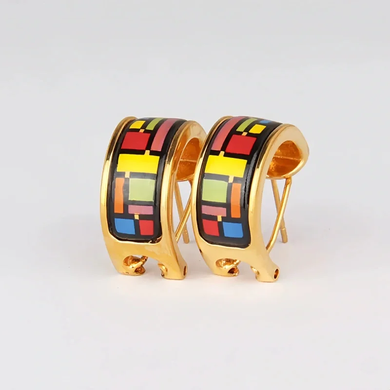 New Cloisonne Charms Stud Earrings for Women Enamel Cross Pattern Gilded Ear Clip Fine Choice Jewelry Lover's Gift Wholesale