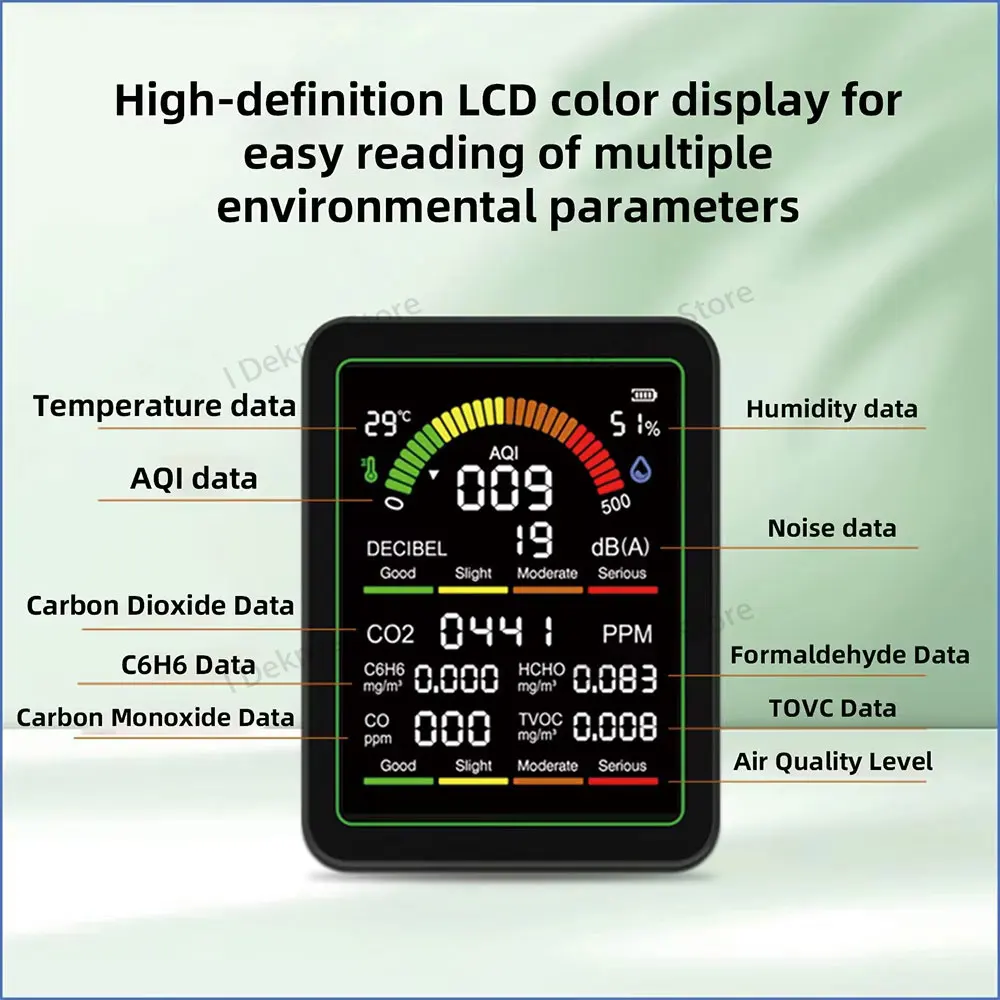 MT12 9-in-1 Air Quality Monitor CO2 Detector Formaldehyde TVOC Tester with Sound Level Meter And Temperature Humidity Monitor