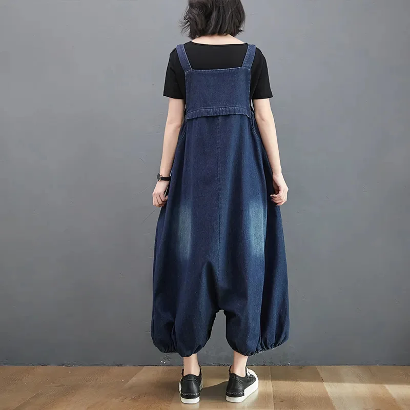 Spring Summer New Vintage Denim Overalls Women\'s Oversized Loose Strap Lantern Pants Fashion Wide leg pants Women Streetwear