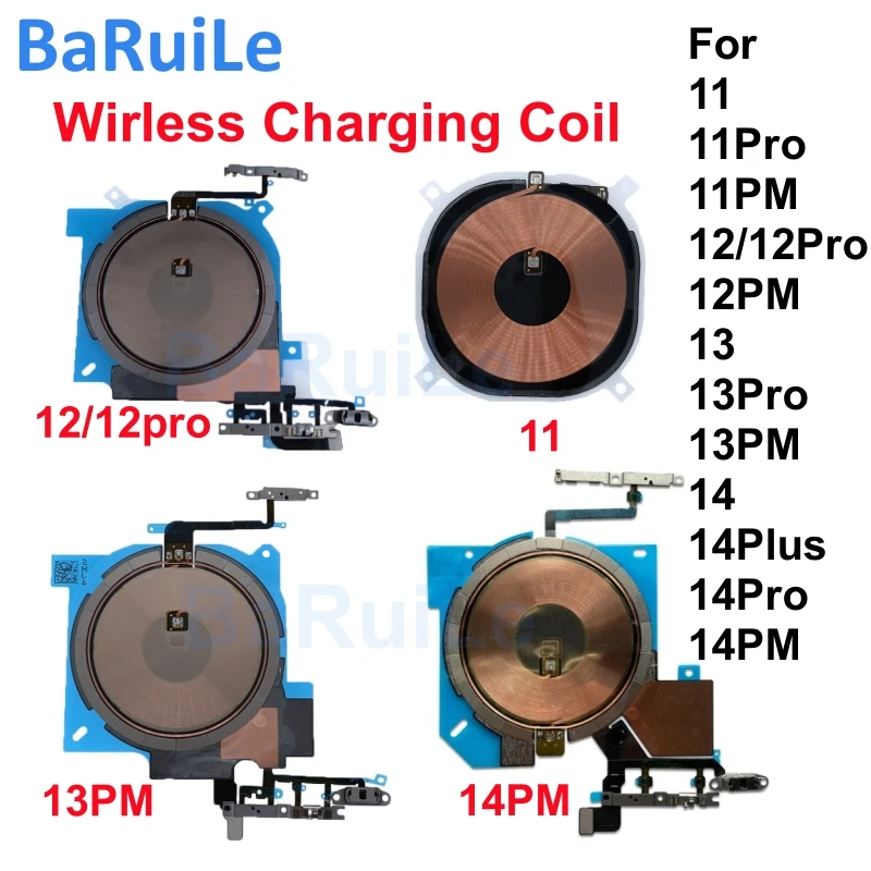 BaRuiLe 1pcs  Wireless Charging Chip Coil With Volume Flex For iPhone 11 12 Pro Max 12 13 Mini 14 Plus Charger Panel Sticker