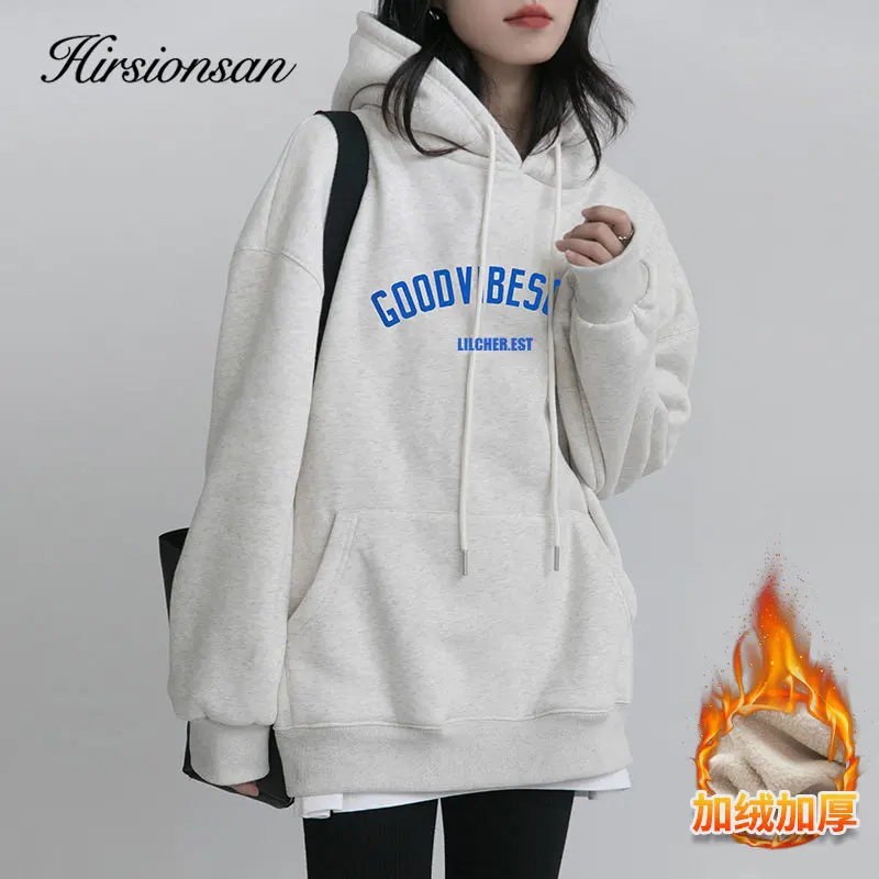 

Hirsionsan High Quality Sweatshirt Women Letter Print Full Sleeve Warm Hoodies Ladies Streetwear Pullover Soft Girls Clothes