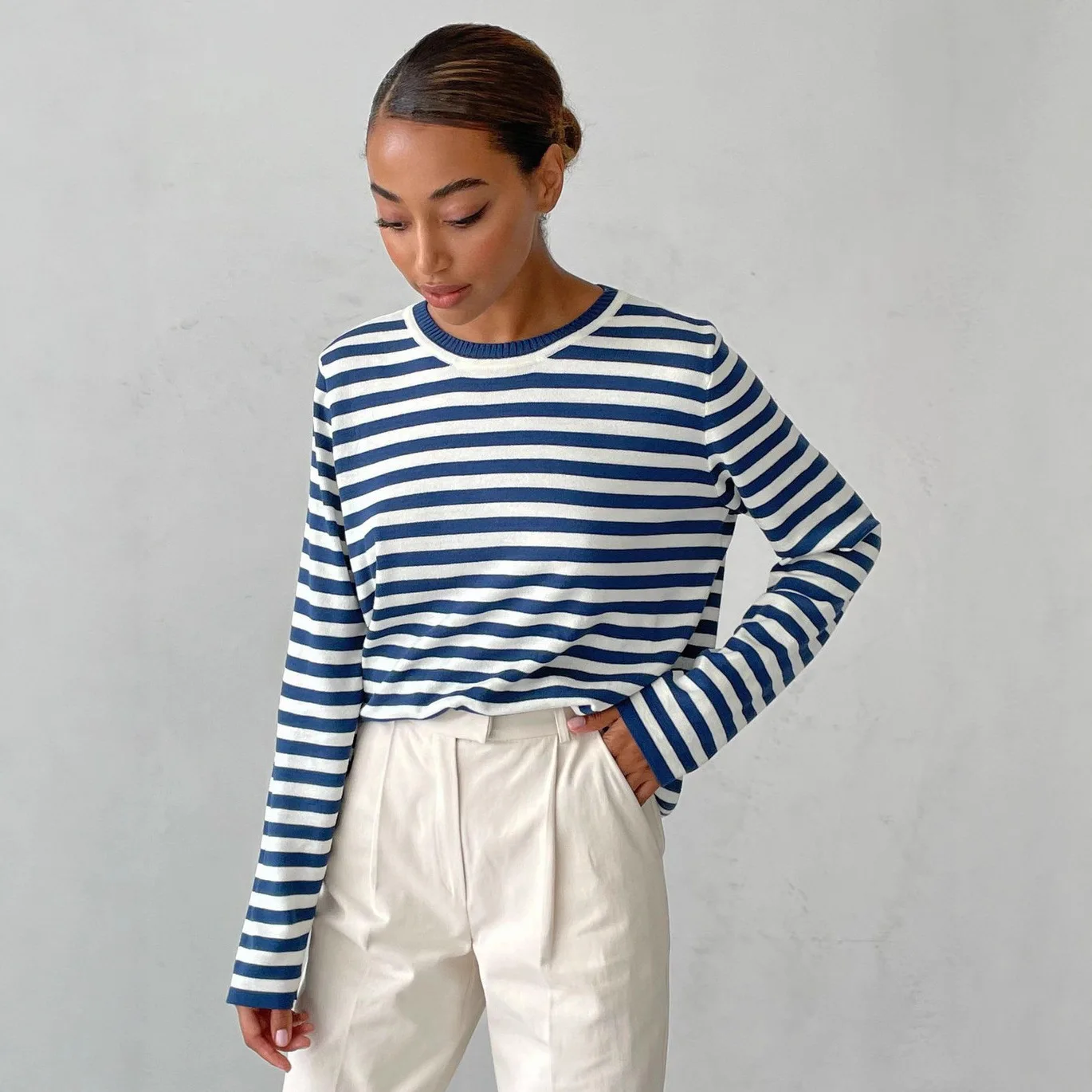 

Полосатый свитер в европейско-американском стиле для осени и зимы, базовый трикотажный пуловер для повседневной носки