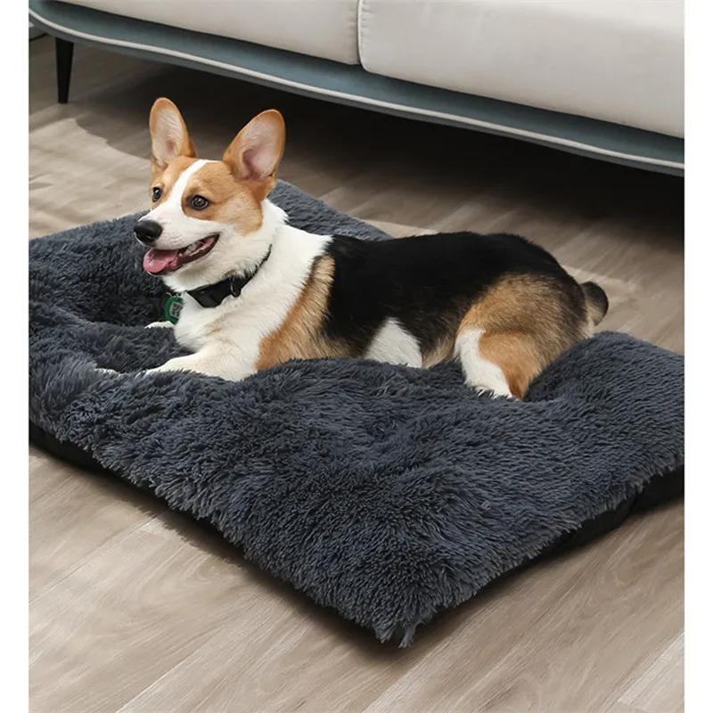 Dog Bed Long Plush Calming Pet Bed Comfortable Faux Fur Washable Crate Mat with Anti-Slip Backing for Jumbo Large Medium Dogs