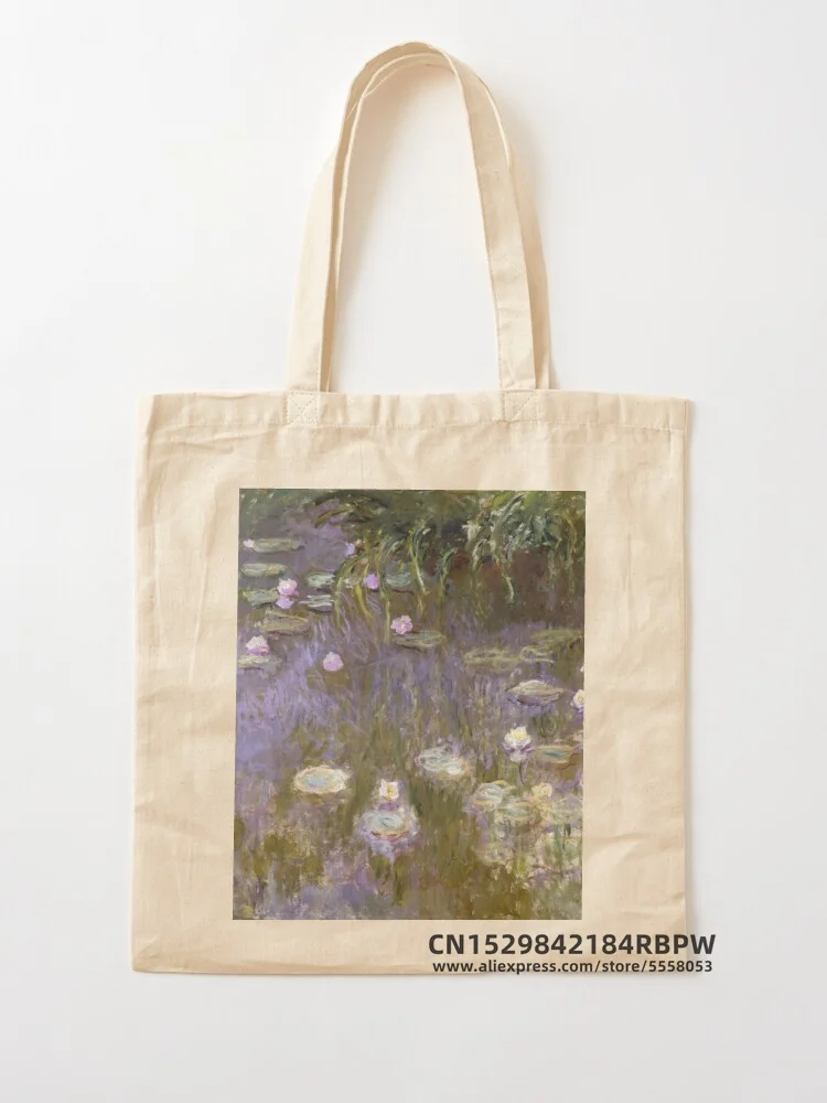 Claude Monet - Flower Beds at Vétheuil Tote Bag  Girls Pacakge Hand Bag Women Eco Reusable Shoulder Shopper Bags Bolsas De Tela