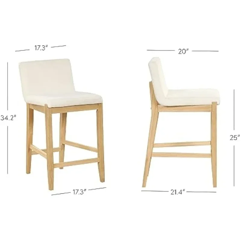 Gracie Modern Counter Height Bar Stool with Back, Counter Stool Upholstered Chair with Natural Textured Linen and Brushed