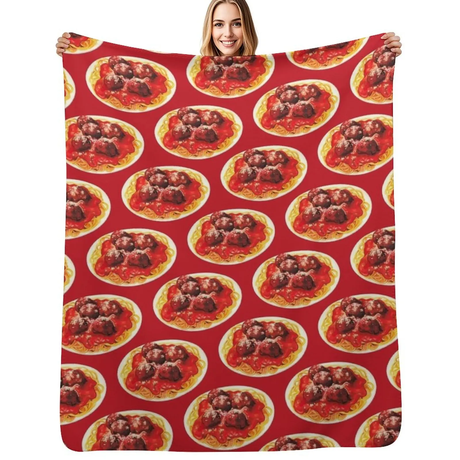 

Spaghetti & Meatballs Pattern - Red Throw Blanket warm winter Sofas Sleeping Bag Shaggy Blankets