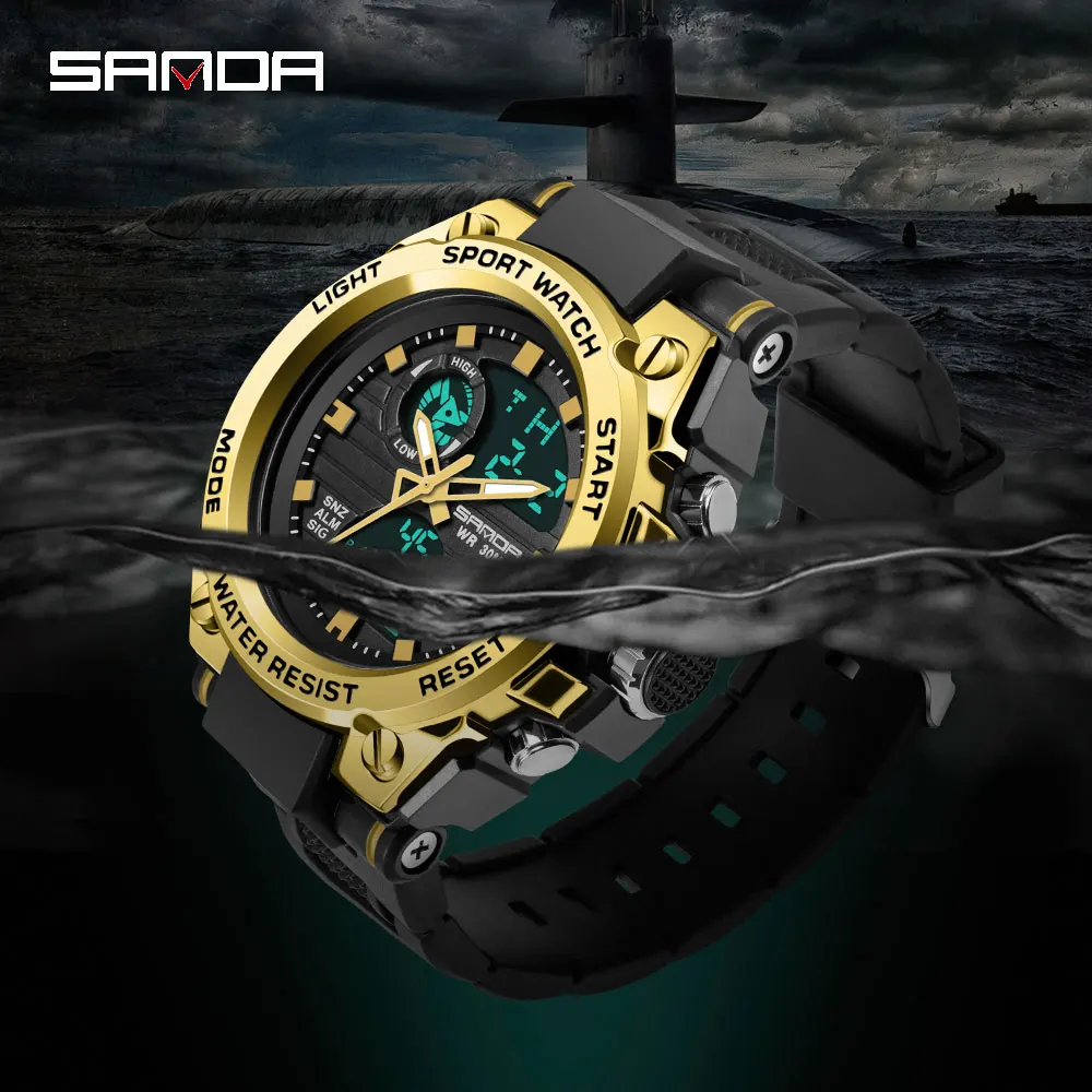 SANDA G Style Men LED Digital Watch Military Sports Watches Dual Display Waterproof Electronic Wristwatch Relogio Masculino