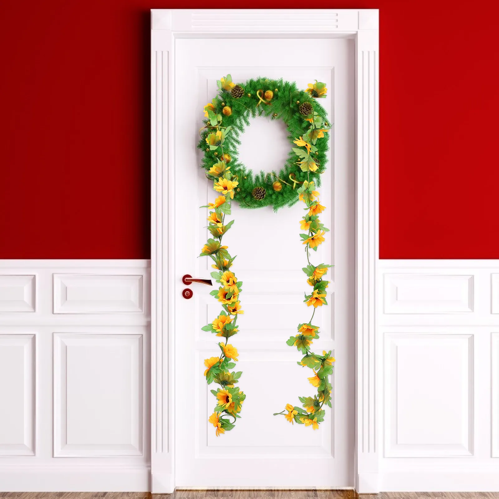 

2 шт. Искусственная гирлянда из подсолнухов, декоративная подвесная растительность, имитация растения для домашнего декора, DIY, для вечеринок, реалистичное украшение