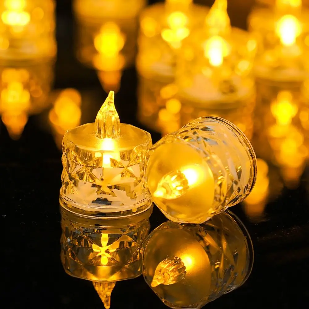 

24pcs/box Transparent Rhombus Crystal LED Mini Candle Light Soft Warm Light Compact Design Electronic Candle Warm Light