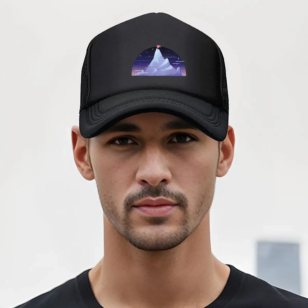 Mountain Night Nature - Inspired, Landscape Art Design Mesh Baseball Cap