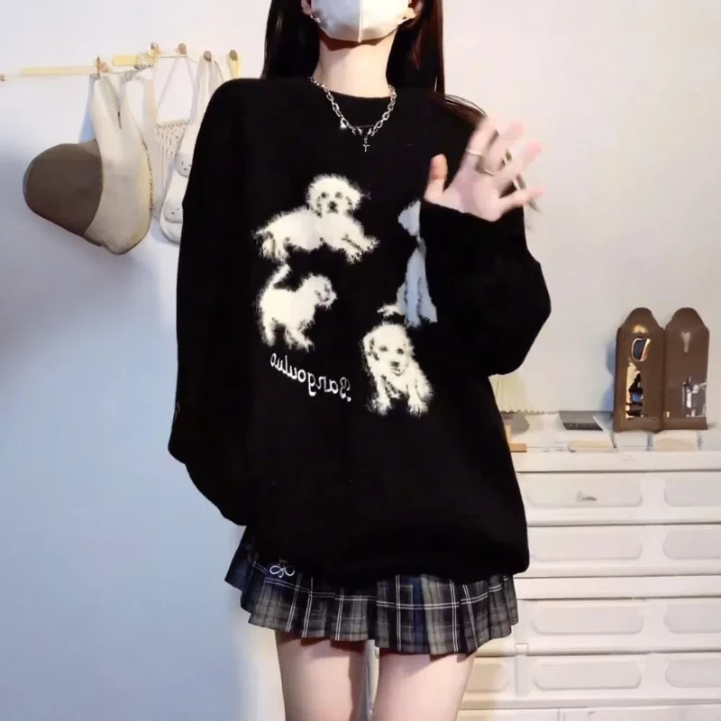 

Lazy and Cute College Sweater Female Student Loose Round Neck Knitted Top