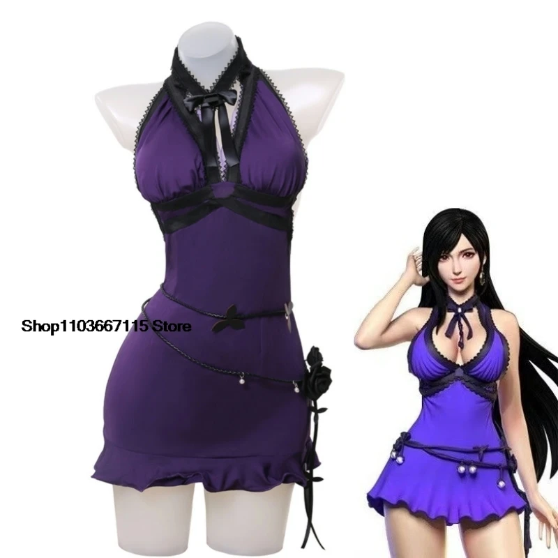 Final Fantasy VII Remake Tifa Lockhart Cosplay Costume Adult Women Party Blue Dress Outfit Halloween Carnival Suit