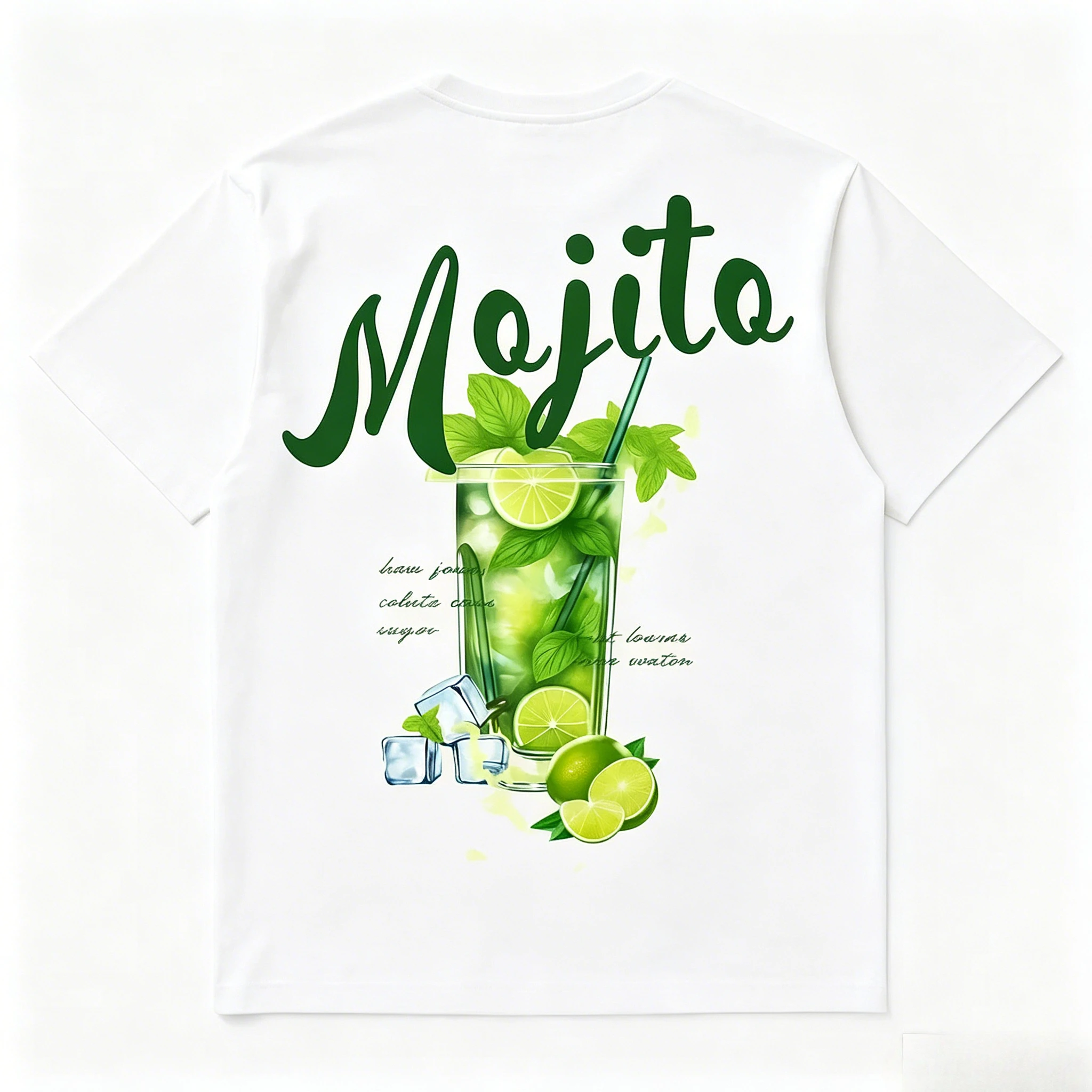 Camiseta de Verano con Estampado de Cóctel Mojito, Refrescante Bebida de Lima y Menta, Estilo Casual Urbano para Vacaciones, Manga Corta, para Hombre y Mujer