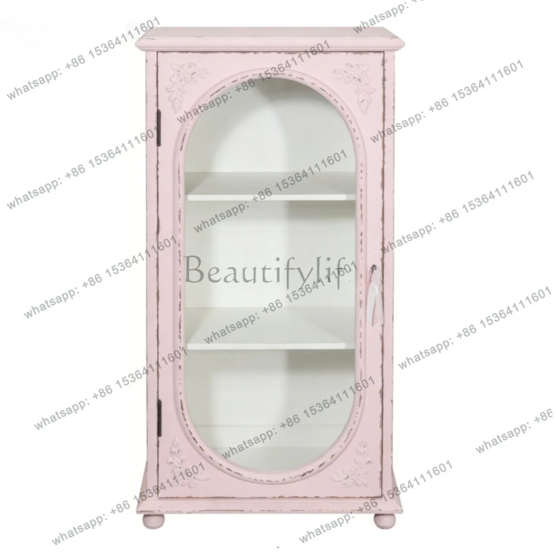 PG French retro light old glass door chest small display cabinet bedroom storage figure cabinet