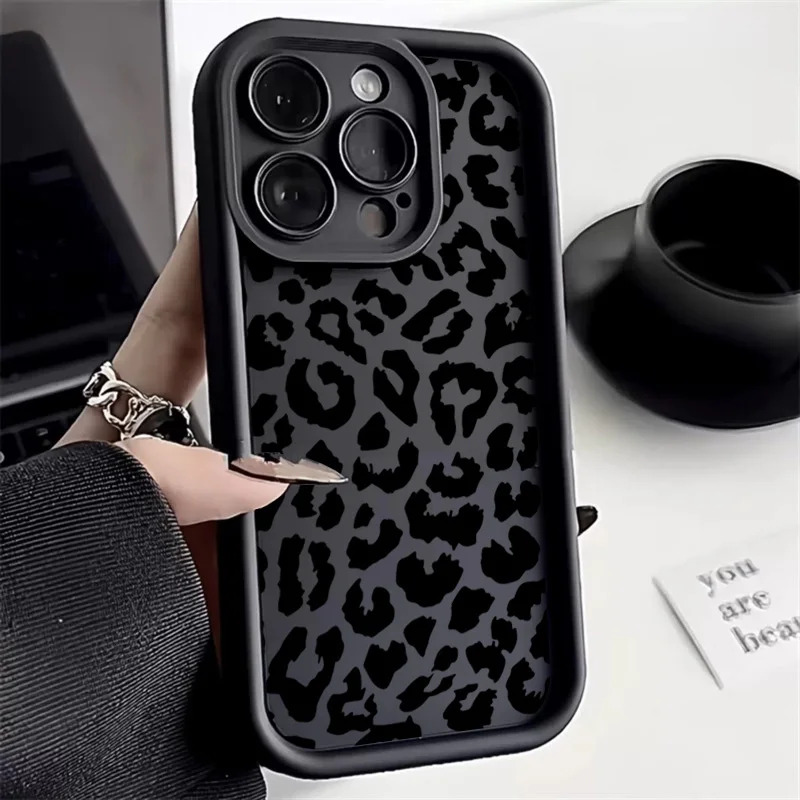 Black Leopard Print Graphic Phone Case For iPhone 15 14 13 12 11 Pro Max XS Max XR X 7 8 Plus SE2 SE3 Soft Silicone Bumper Cover