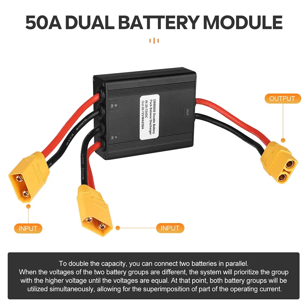 Dual Battery Management 12V-72V Battery Adapter Voltage Regulation Aluminum Alloy Housing Balanced Discharge Current Management