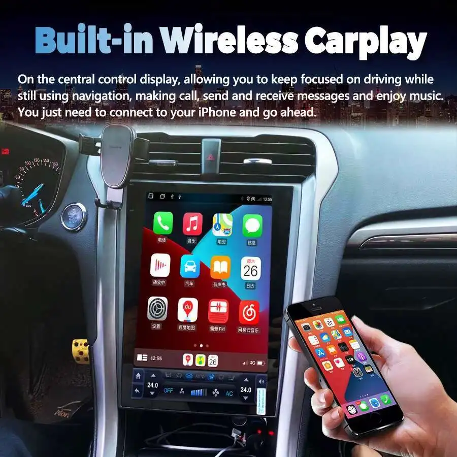 256 GB 13.8 Inch 2Din Auto Android 13 1920*1080 2 K Scherm Carplay Voor Ford Mondeo Fusion 2014 2019 Stereo GPS Navi DSP Video Speler