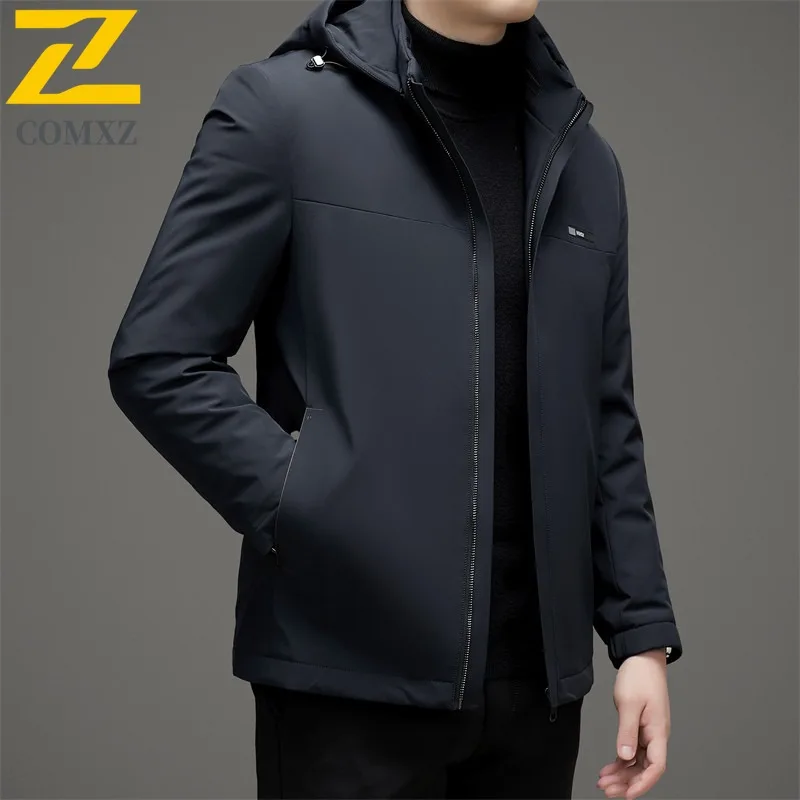COMXZ Men Down Jacket Casual Detachable Hooded Outdoor Adventure Windproof  Parka 90 Percent White Duck Down Winter Garment