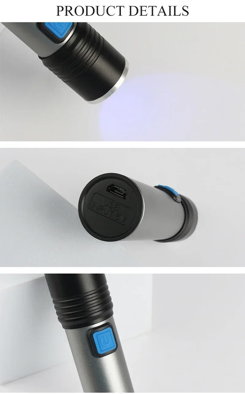 USB Rechargeable Zoomable UV Flashlight,395nm Blacklight Torch, Handheld Ultraviolet Light for Pet Urine Detector Resin Curing