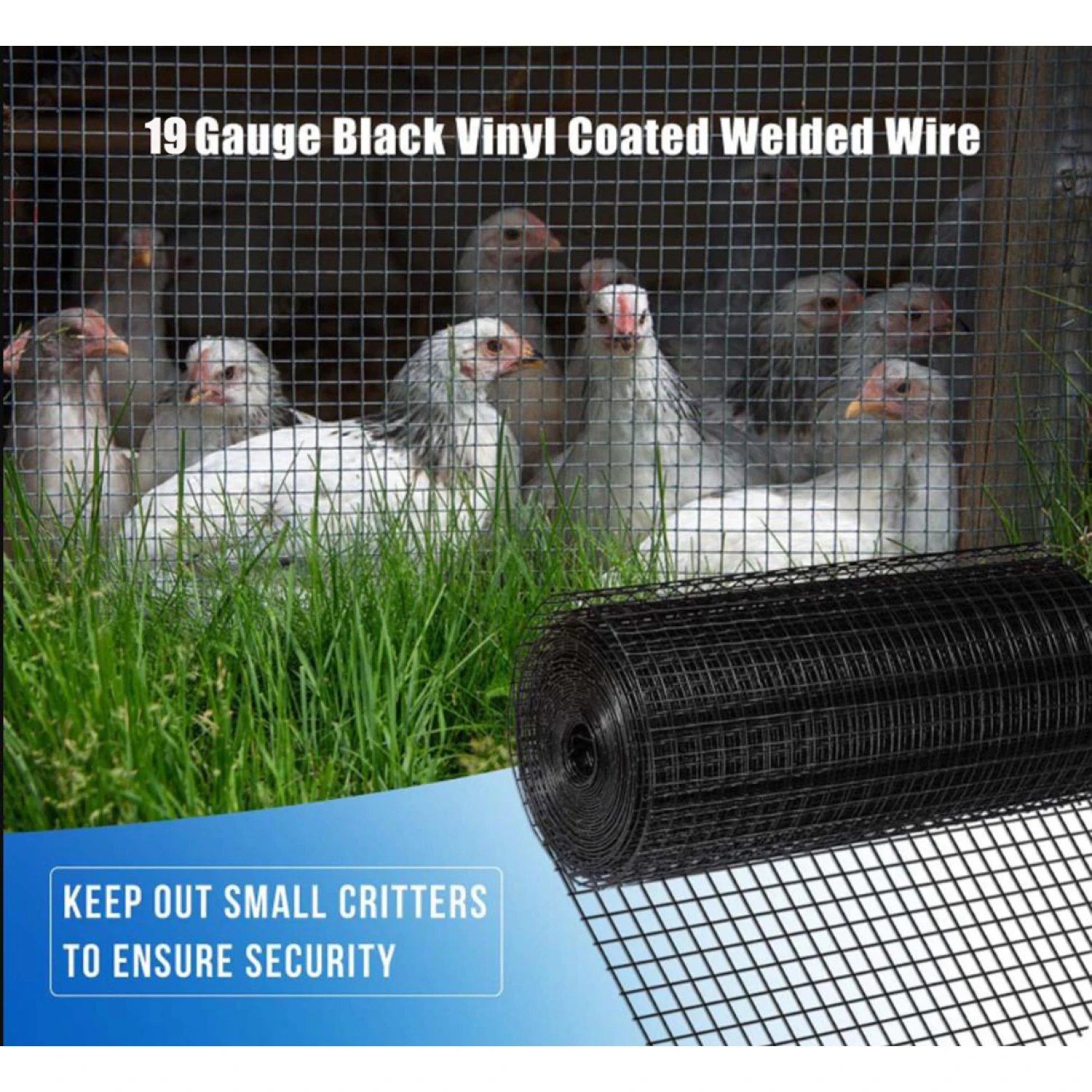 

24"x50' Black Vinyl Coated Hardware Cloth, 21 Gauge 1/4" Black PVC Hardware Cloth, Welded Wire Fence for Poultry and Chicken Coo