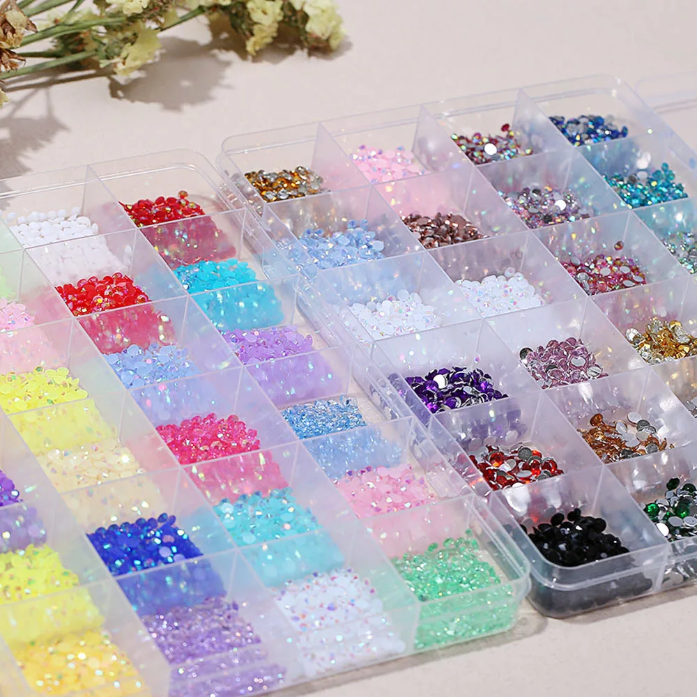 24 Slots Luxury Mixed AB Resin Diamond Salon DIY Jewelry Decorations Trendy Manicure Accessories Ornament Supplies