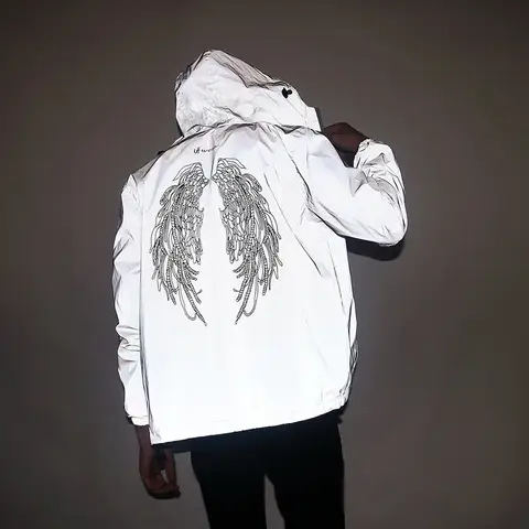 New Men's Full Reflective Waterproof Jackets Casual Women Windbreaker Hip Hop Hooded Autumn Printed Streetwear Night Shiny Coats