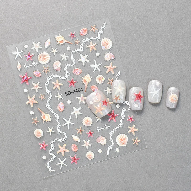 Concha de estrella de mar pegatinas de uñas lindas pegatinas decorativas de estrella de mar para uñas DIY 5D autoadhesivas calcomanías de manicura de verano