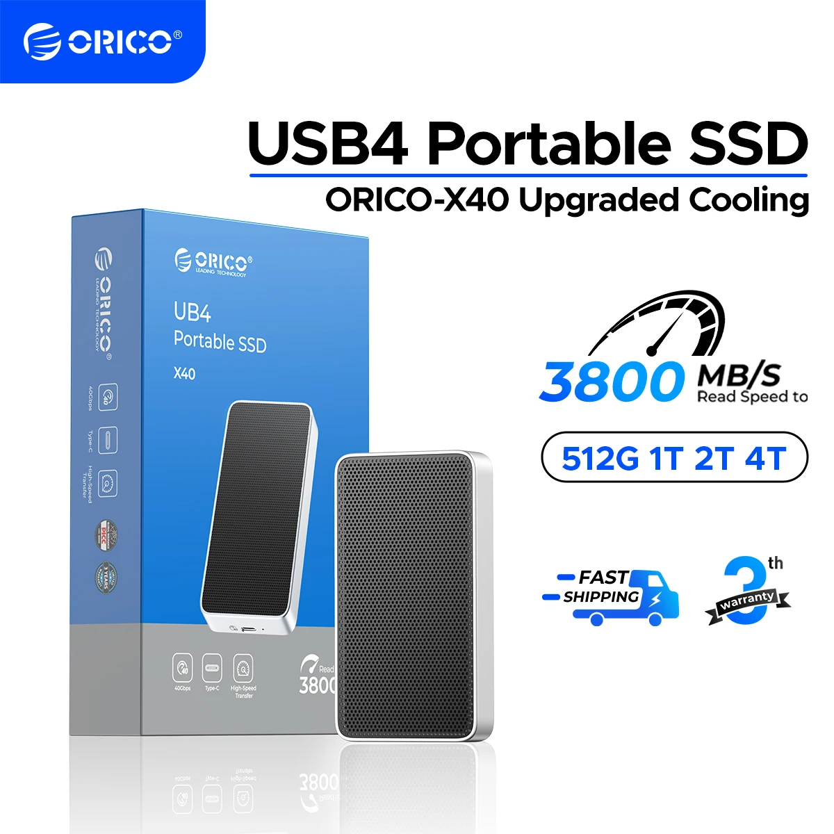 ORICO USB4 Portable SSD 3800MB/s 40Gbps Ultra-Fast External Solid State Drive Compatible with Thunderbolt 3/4 USB4 X40