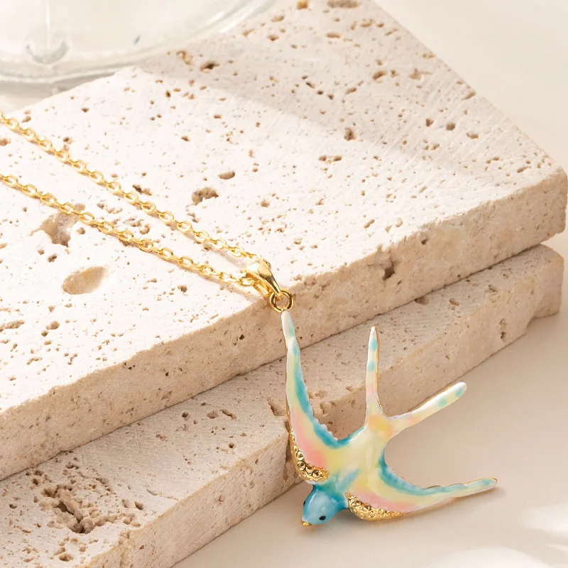 الفرنسية الأنيقة الأزياء المينا يقطر النفط الحلو ولطيف الملونة ابتلاع خرافة الرياح قلادة المتخصصة شخصية الترقوة #3