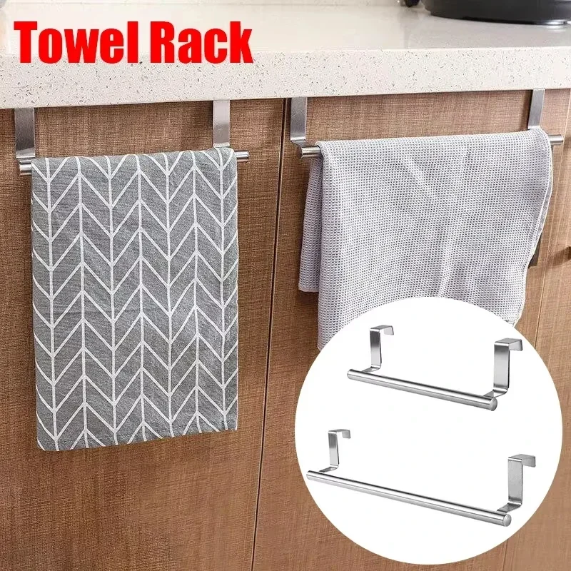 Stainless Steel Towel Rack Bathroom Towel Holder Wall Mounted Towel Bar Stand Kitchen Cabinet Door Hanging Organizer Shelf