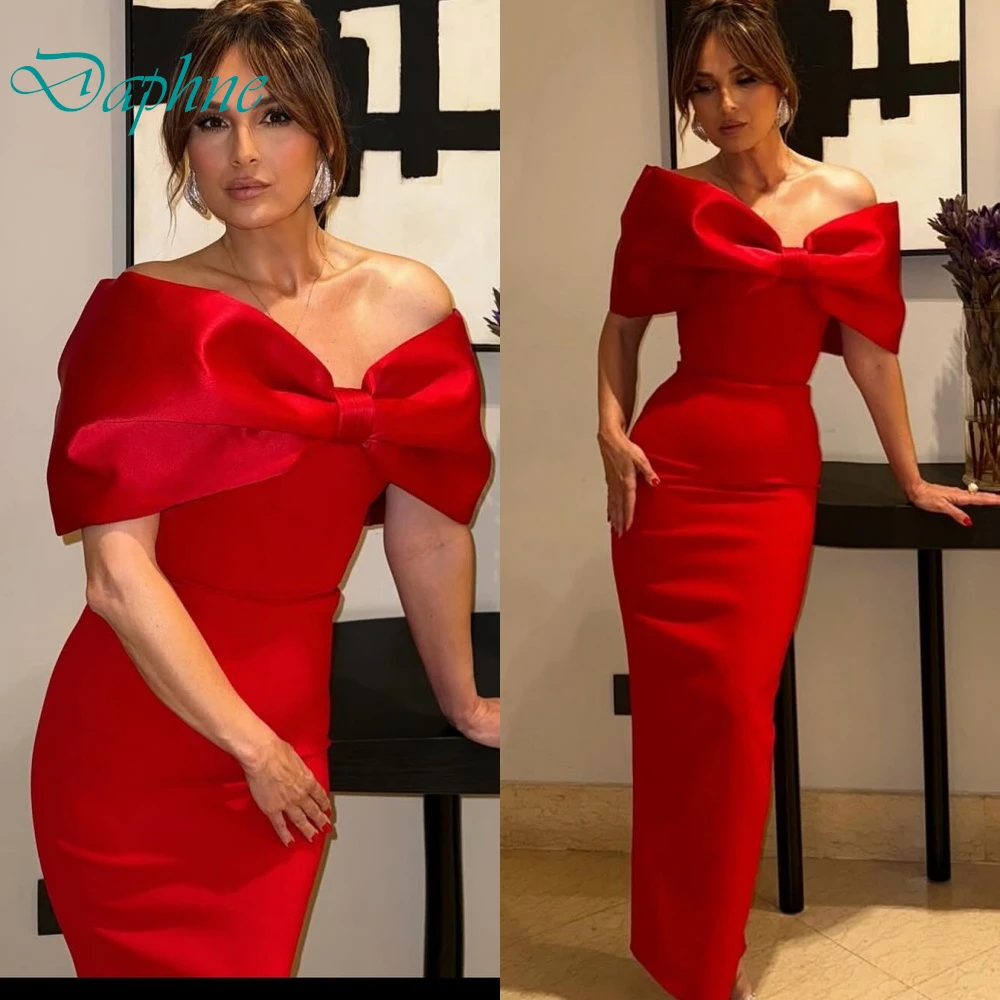 

Customized Exquisite Off the Shoulder Sleeveless Evening Dress Luxury Bow Prom Dresses Temperament Red A-Line Homecoming Gowns