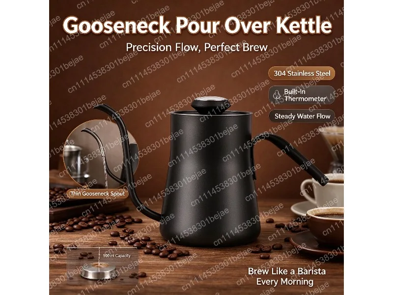 550ml Stainless Steel Gooseneck Pour Over Coffee Kettle with Thermometer for Drip Coffee and Tea