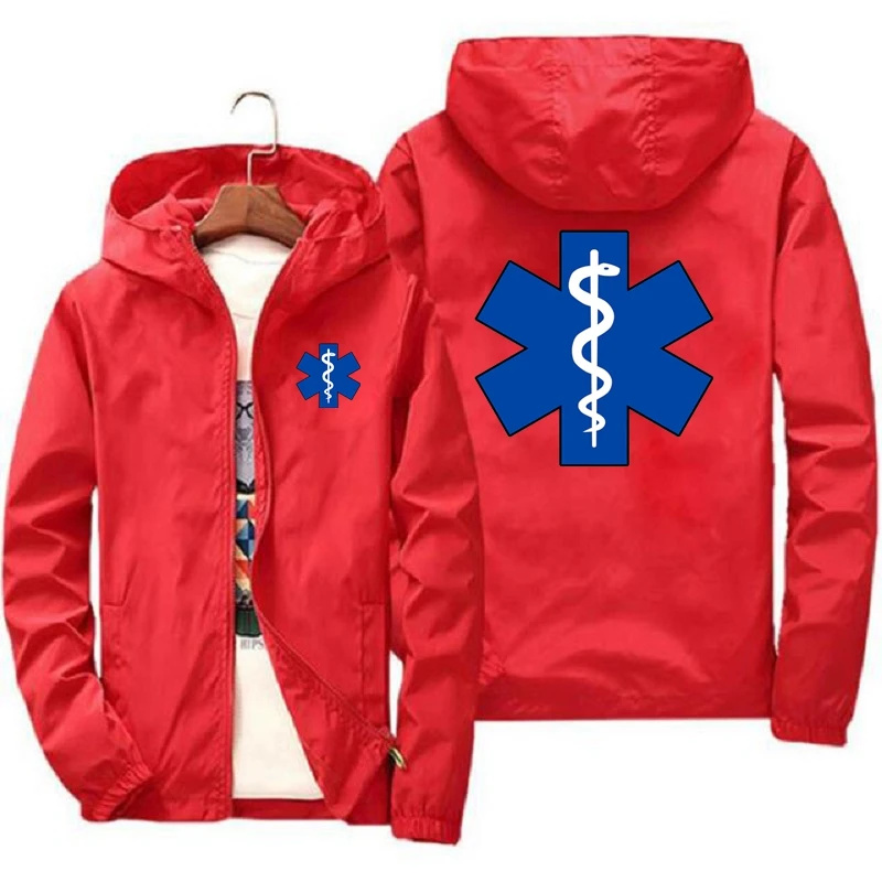 Spring and Autumn 2023 EMT First Aid Ambulance Printed Jacket Daily Casual Solid Color Zipper Coat Men\'s Women\'s Fashion Coat