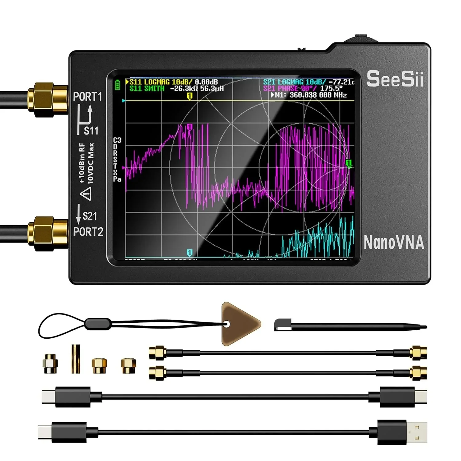 

SeeSii NanoVNA-H HW3.6 Vector Network Analyzer, 10KHz-1.5GHz MF/HF/VHF/UHF Spectrum Analyzer with SD Slot, TDR & Android Support