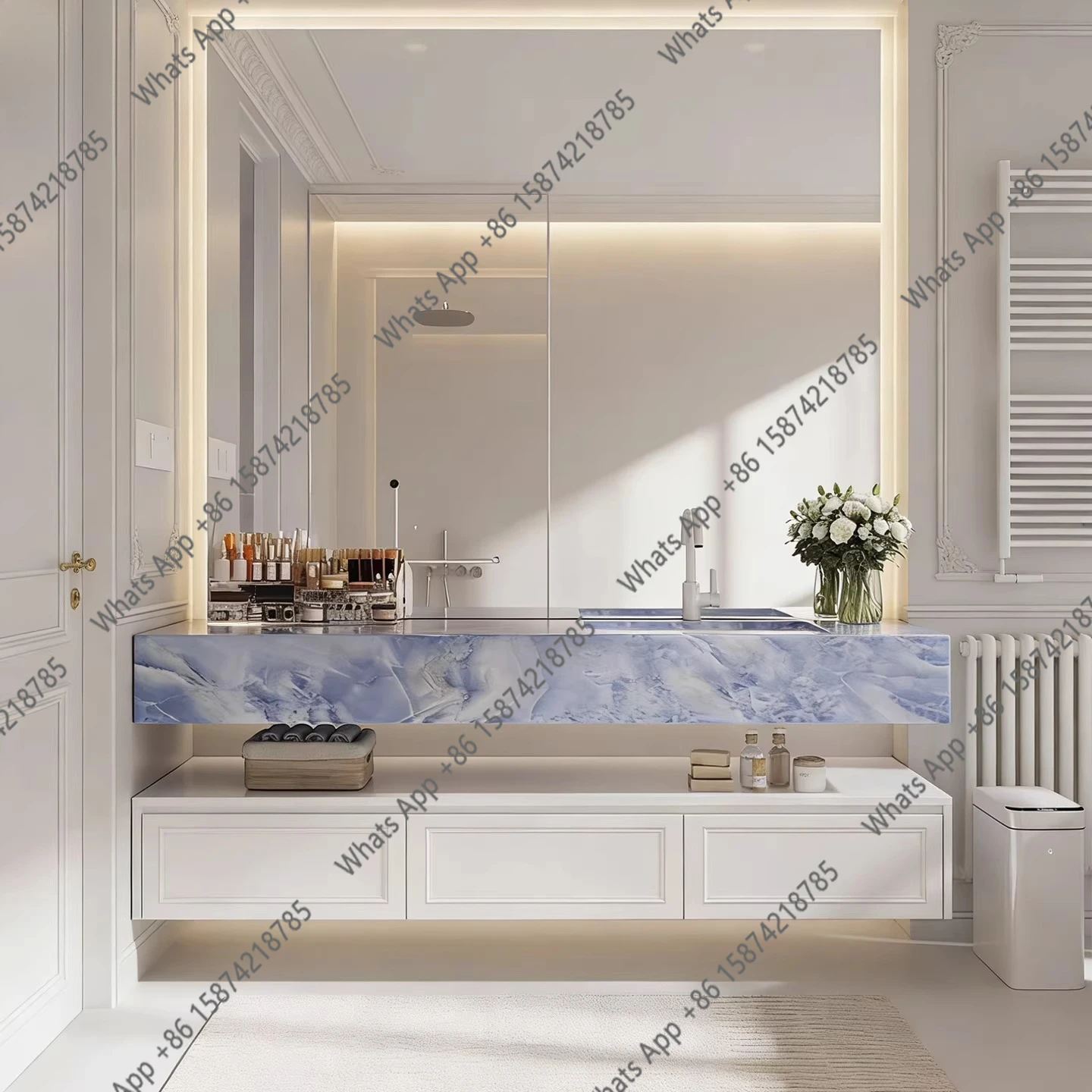 

Роскошная синяя кристаллическая каменная плита, элитный камень, мрамор, керамика, бесшовная интегрированная раковина для ванной комнаты отеля B&B, балкона