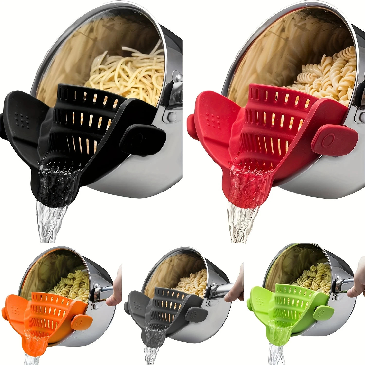 1pc Universal Silicone Clip-On Strainer - Effortless Hands-Free Straining, Adjustable Fit for All Pots, Pans & Bowls - Perfect f