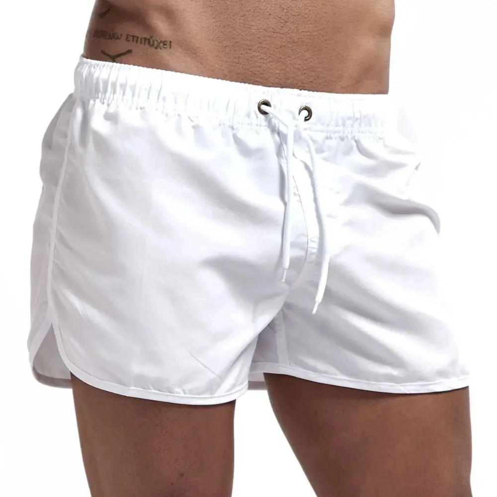 Men's Quick Dry Swim Trunks Surf Beach Water Sports Summer Swimsuit Solid Color Three-quarter Pants Casual Tie