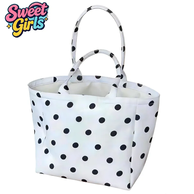 Polka Dot Print Canvas Tote Bags Stripes Print Check Print Large Capacity Tote Canvas Material Large Capacity Commuting Bags