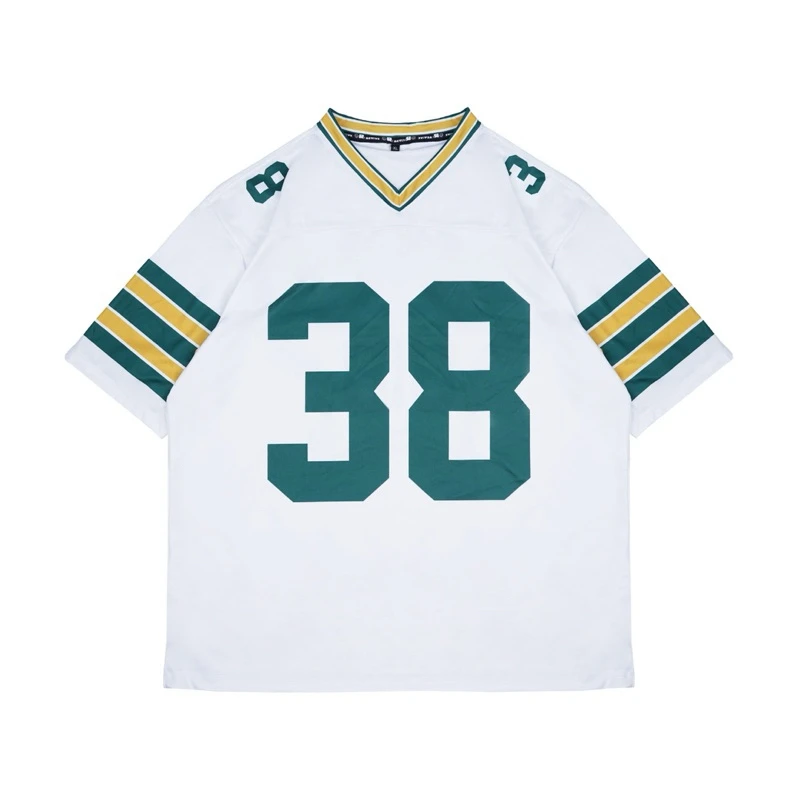 

Ретро Джерси Корея Kpop Уличный Стиль No 38 Звезда Мужчины Женщины Футболки с v-образным вырезом Дышащие Быстросохнущие Повседневные Стильные Мото размера плюс