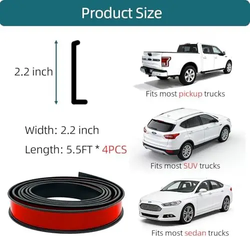 

Universal Black Rubber Fender Flares 2.2" x 5.5FT – 4PC Set for Trucks, SUVs, Pickups – Wheel Arch Trim