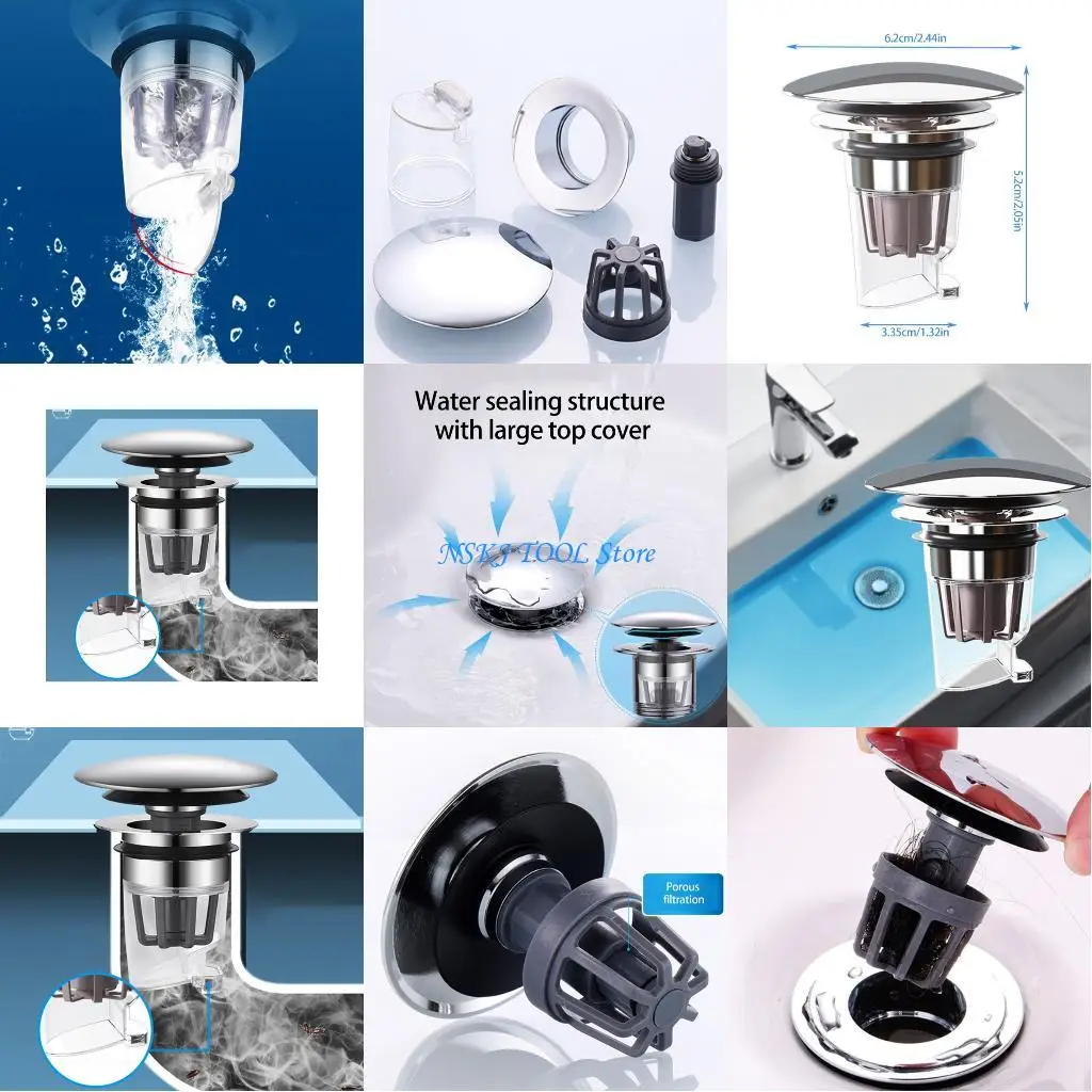 

L8RC Drain Filter Sink Plug Push Type Bounce Cores Sink Drain Strainer Enduring