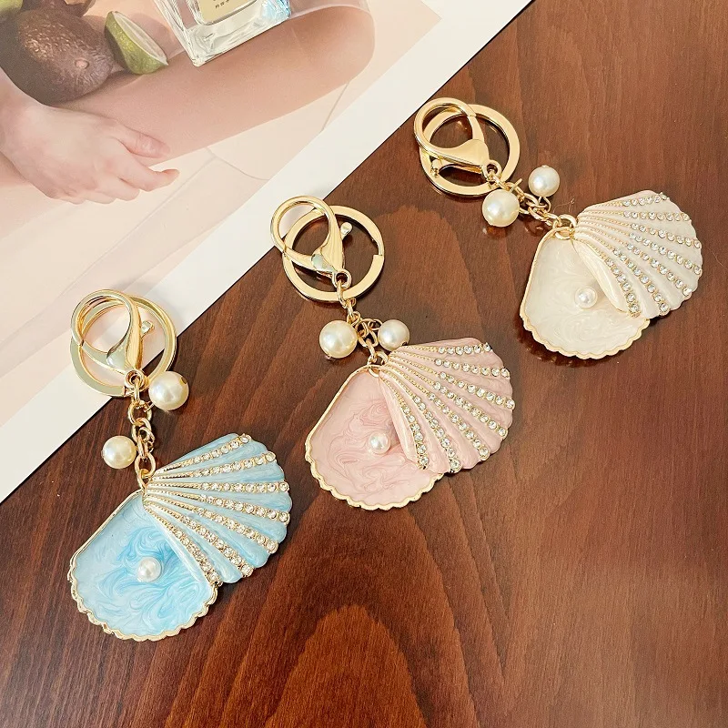 XDPQQ fashion ocean style new pearl shell shape scallop key chain pendant oil drop alloy key chain women's bag decoration