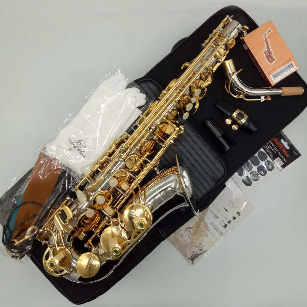 Japan 9937 1 :1 key type Alto Saxophone Nickel plated Body Gold Key Professional Alto Sax With Case Mouthpiece free shipping