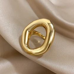 New Trendy Irregular Circle Chic Stainless Steel Rings for Women Charm Unique Gold Plated Ring Finger Jewelry Fashion Party Ring