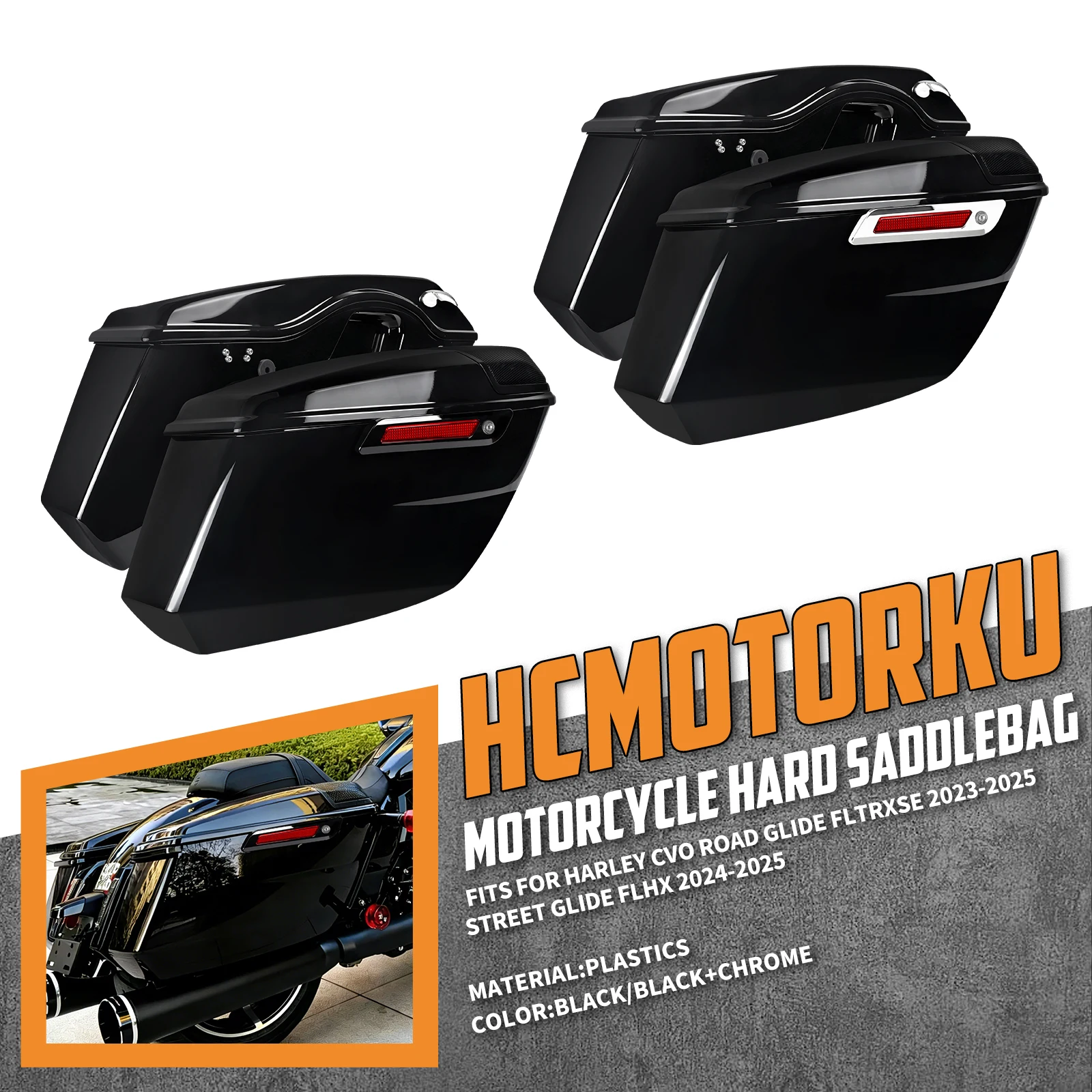 Motorcycle Saddle Side Hard Box Luggage Trunk Bags Left Right Latches Lock Saddlebags for Harley Touring Street Road GLide 24-25