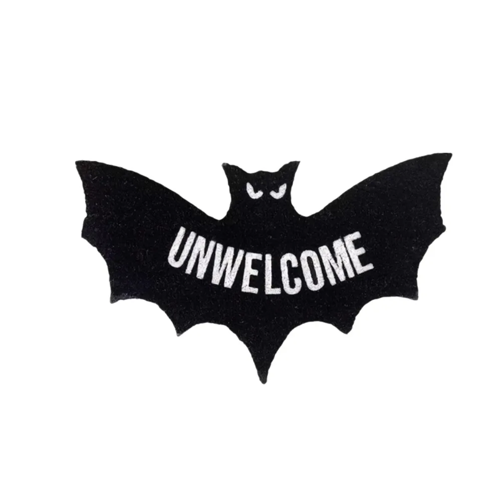 Unique Faux Cashmere Halloween Unwelcome Bat Doormat Water-absorbent Cartoon Spider Web Rug Non-slip Gothic Floor Mat Kitchen