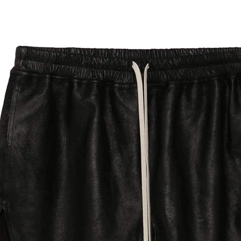HKSH Summer New Men Chic Dark Techwear Fashion Casual Drawstring Ins Trendy Sheepskin Leather Patchwork Side Split Shorts HK7282