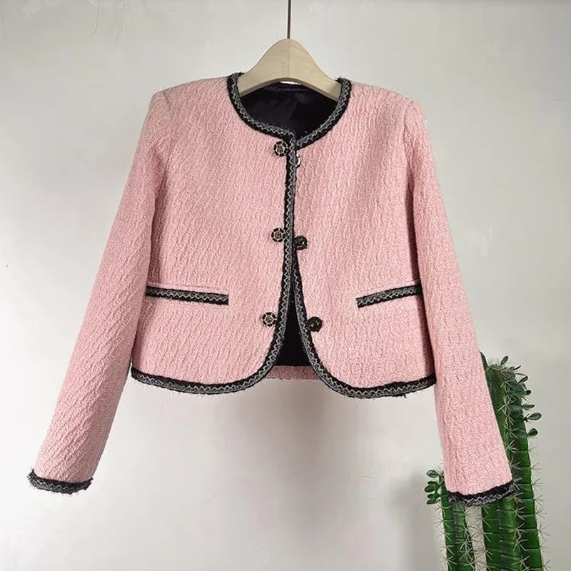 

Luxury Vintage Tweed Woolen Jackets and Coats Women Autumn Winter Runway Designer Long Sleeve Outerwear Office Slim Tops